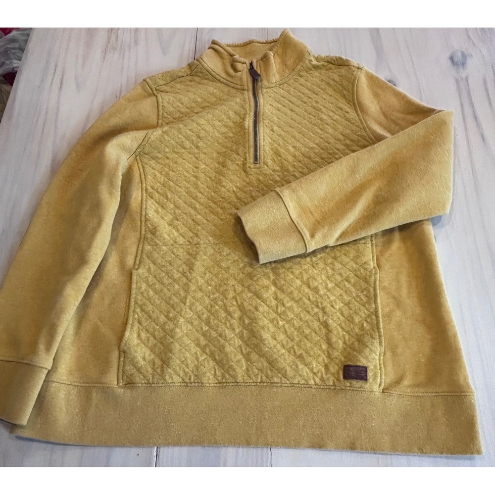 LL Bean Womens 1X Plus Mustard Yellow Quilted Quarter Zip Pullover Sweatshirt